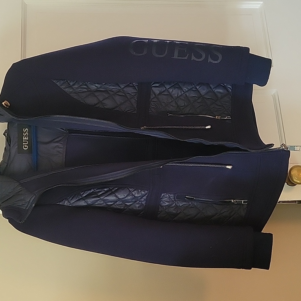 Guess Hooded Jacked Navy In Size Medium With Discoloration On Inside Of Hood